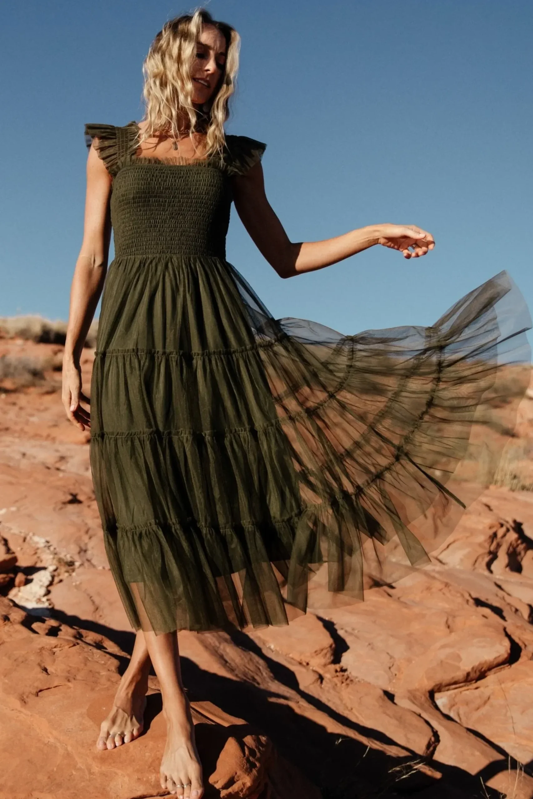 Fashion Baltic Born Emma Smocked Tulle Dress | Dark Olive