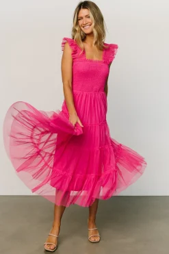 Sale Baltic Born Emma Smocked Tulle Dress | Hot Pink