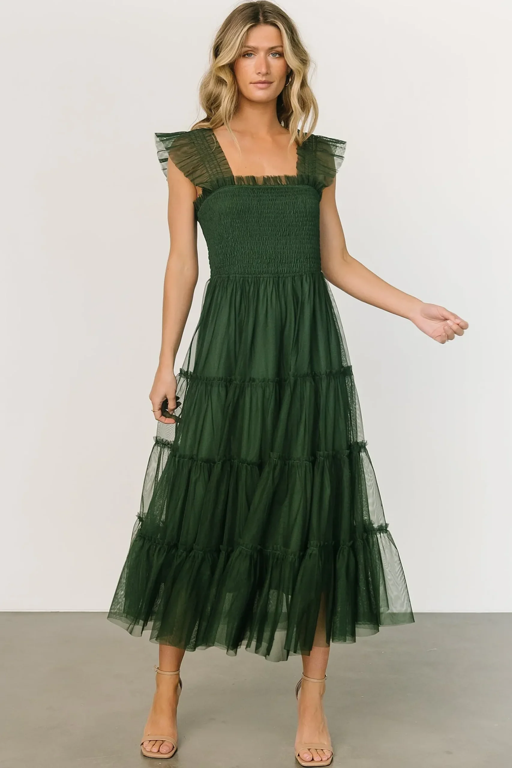 Hot Baltic Born Emma Smocked Tulle Dress | Green