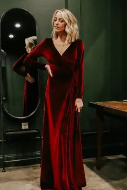 Outlet Baltic Born Esmerelda Velvet Wrap Maxi Dress | Merlot