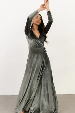 Clearance Baltic Born Esmerelda Velvet Wrap Maxi Dress | Eucalyptus