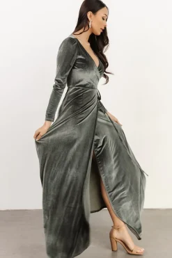Clearance Baltic Born Esmerelda Velvet Wrap Maxi Dress | Eucalyptus