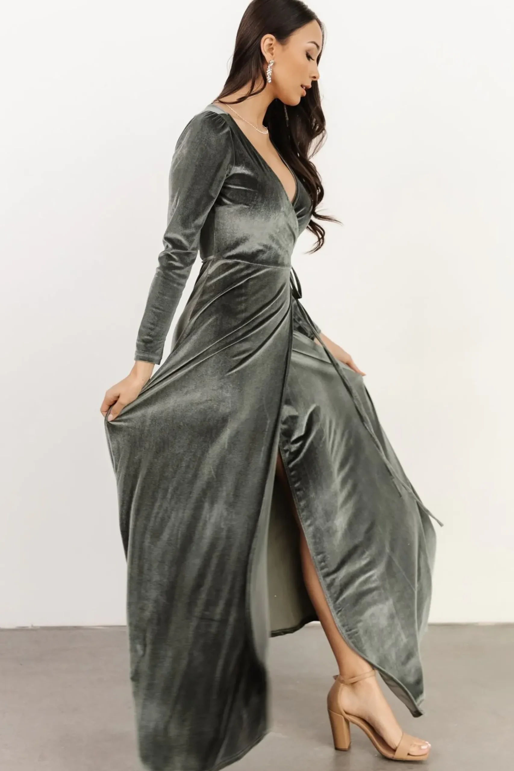 Clearance Baltic Born Esmerelda Velvet Wrap Maxi Dress | Eucalyptus