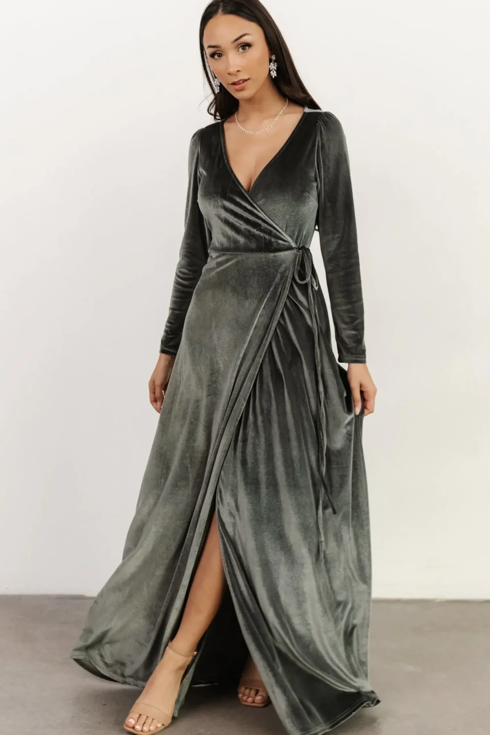 Clearance Baltic Born Esmerelda Velvet Wrap Maxi Dress | Eucalyptus