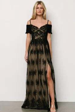 Sale Baltic Born Esperanza Tulle Embroidered Maxi Dress | Black + Nude