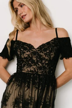 Sale Baltic Born Esperanza Tulle Embroidered Maxi Dress | Black + Nude