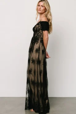 Sale Baltic Born Esperanza Tulle Embroidered Maxi Dress | Black + Nude