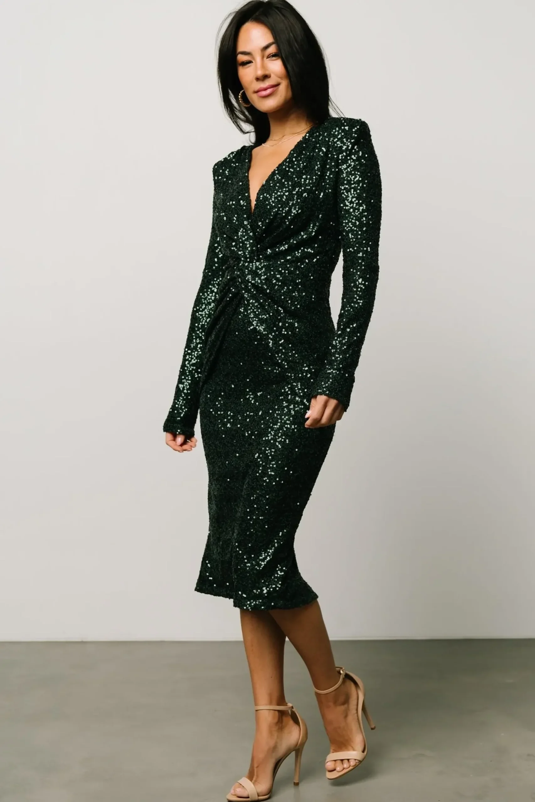New Baltic Born Estrella Sequin Midi Dress | Dark Green