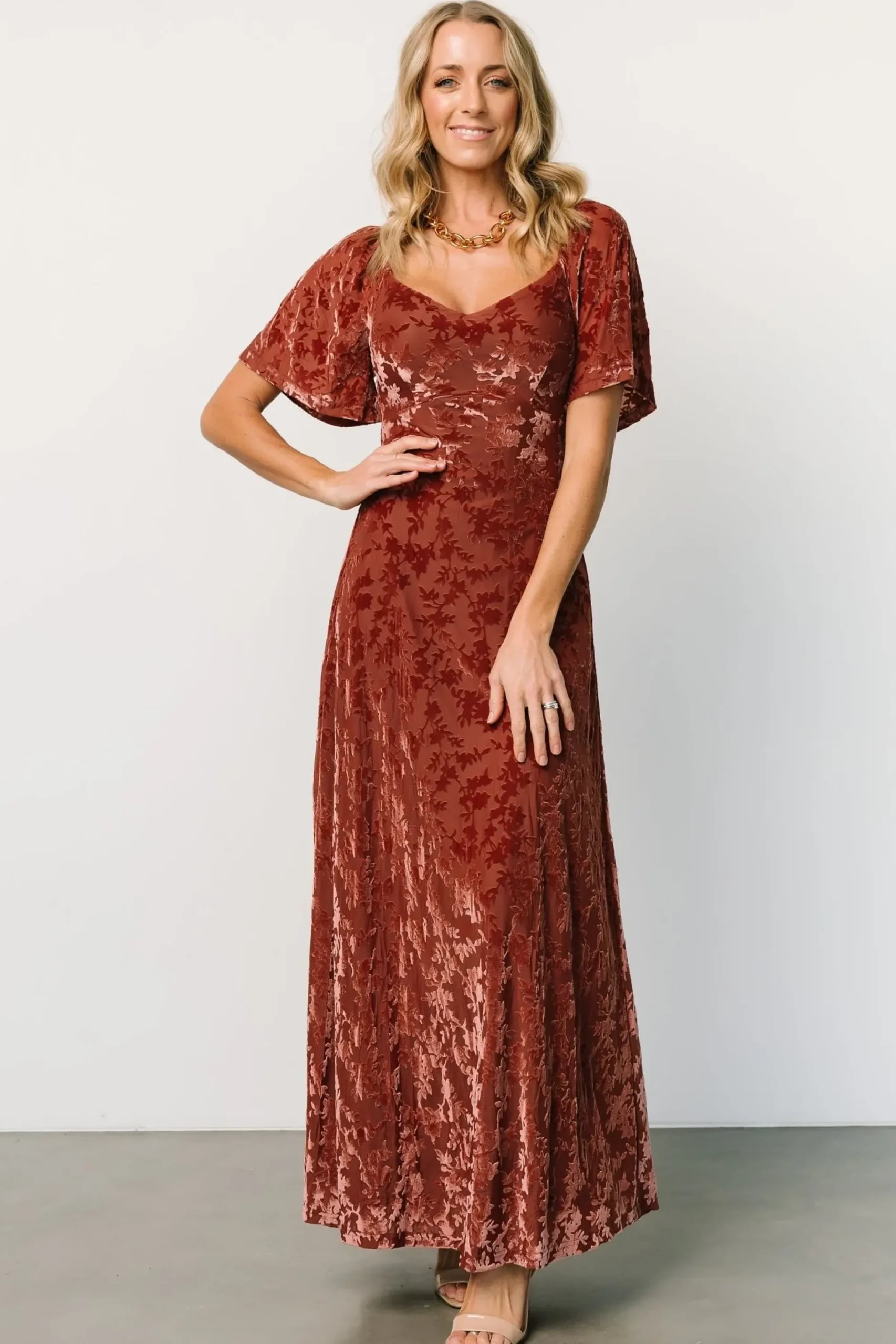 Discount Baltic Born Everley Velvet Maxi Dress | Cinnamon