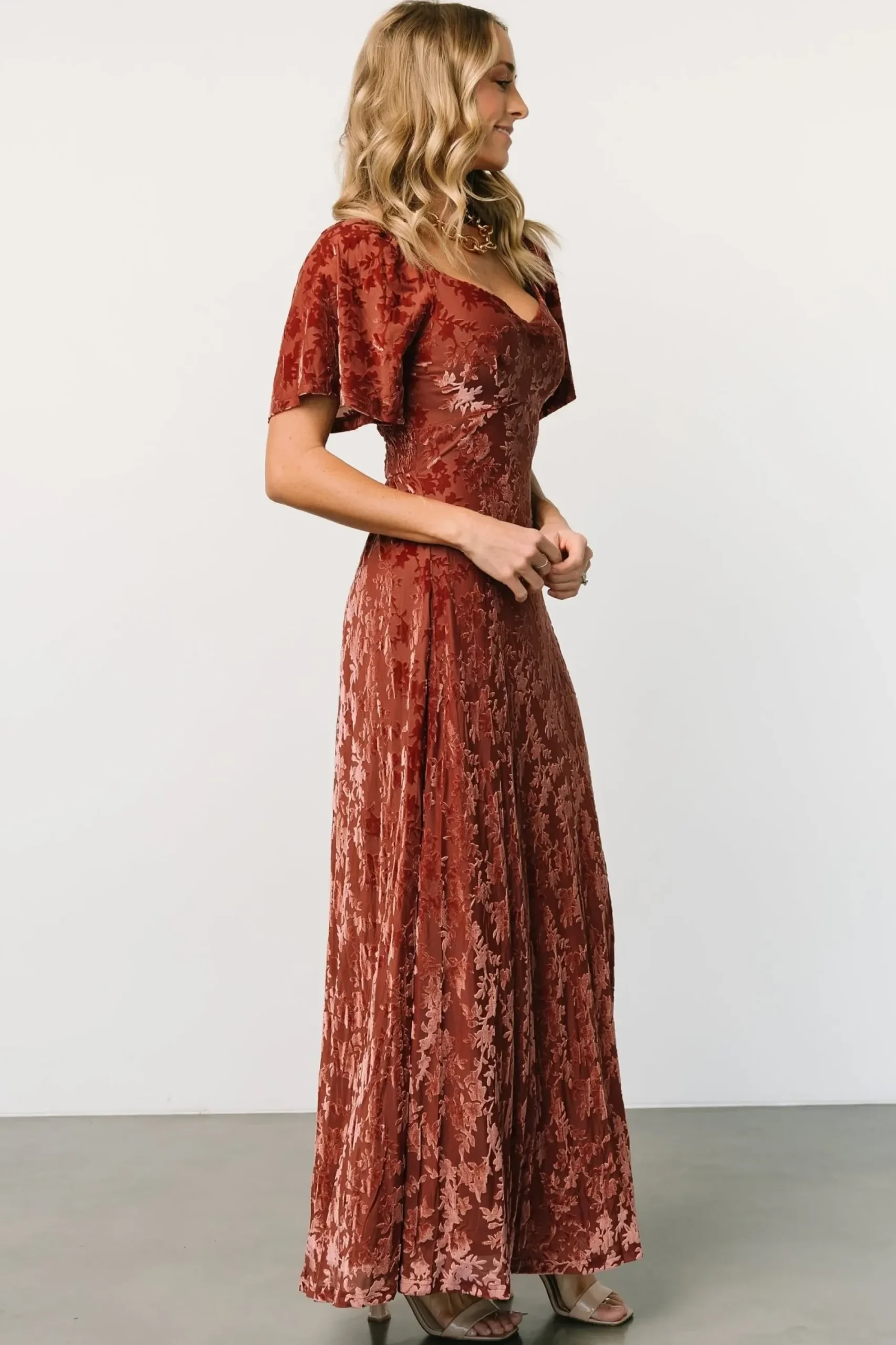 Discount Baltic Born Everley Velvet Maxi Dress | Cinnamon