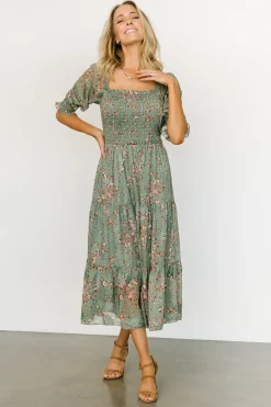 Clearance Baltic Born Fabian Jacquard Midi Dress | Eucalyptus + Pink