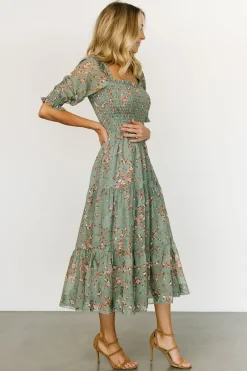 Clearance Baltic Born Fabian Jacquard Midi Dress | Eucalyptus + Pink