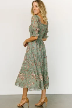 Clearance Baltic Born Fabian Jacquard Midi Dress | Eucalyptus + Pink