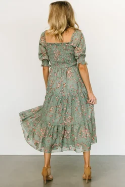 Clearance Baltic Born Fabian Jacquard Midi Dress | Eucalyptus + Pink