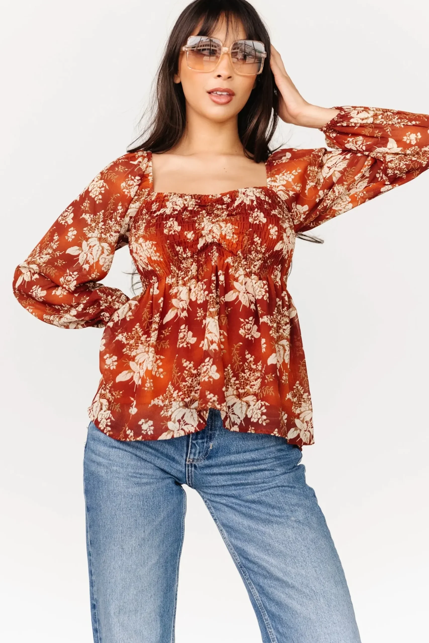 Online Baltic Born Fenna Smocked Top | Rust Floral