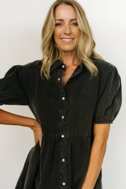 Fashion Baltic Born Fontana Puff Sleeve Short Dress | Washed Black