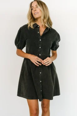 Fashion Baltic Born Fontana Puff Sleeve Short Dress | Washed Black