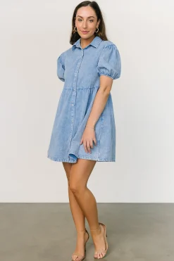 Online Baltic Born Fontana Puff Sleeve Short Dress | Denim Blue