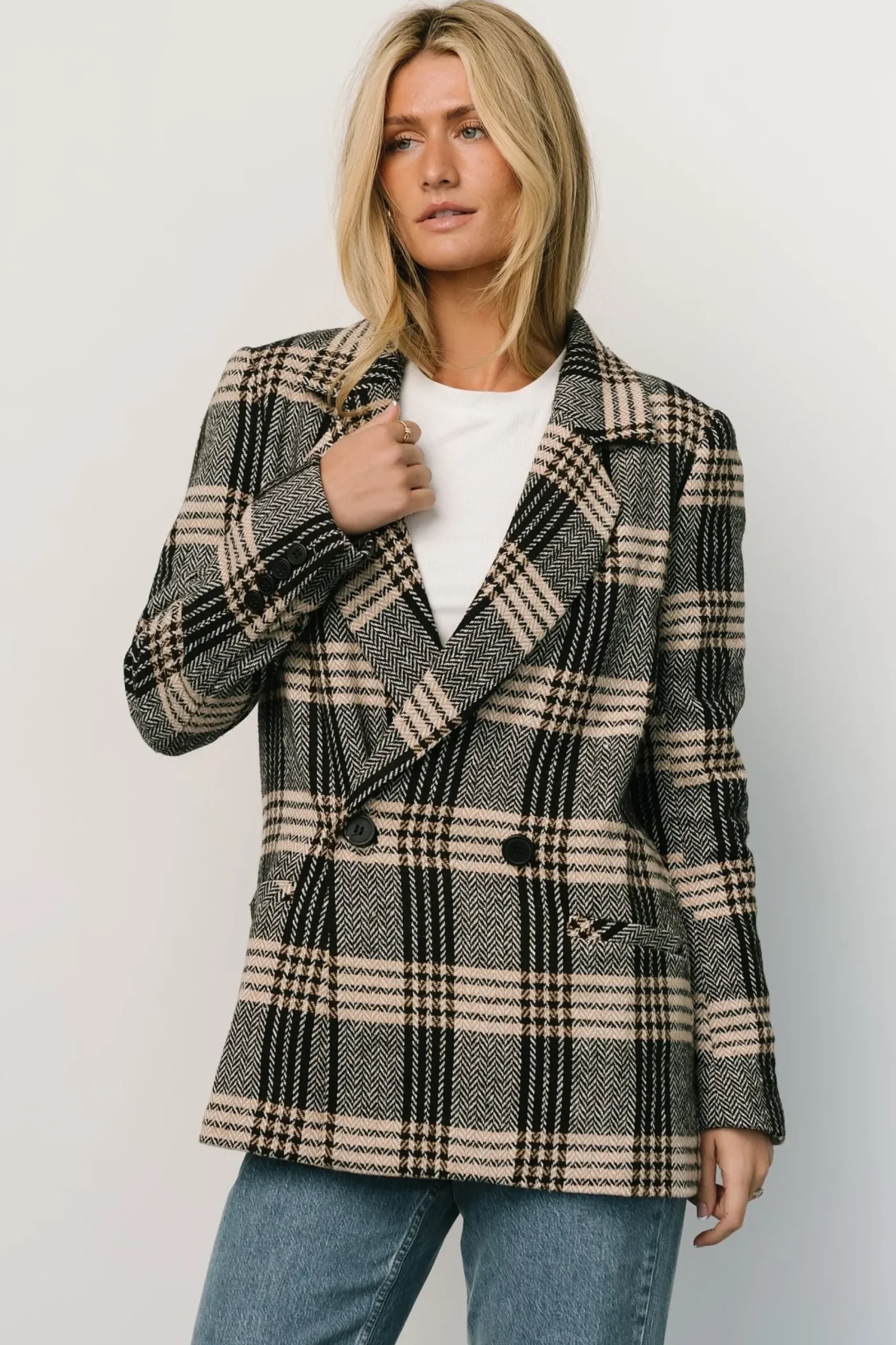 Outlet Baltic Born Francis Plaid Blazer | Black + Taupe