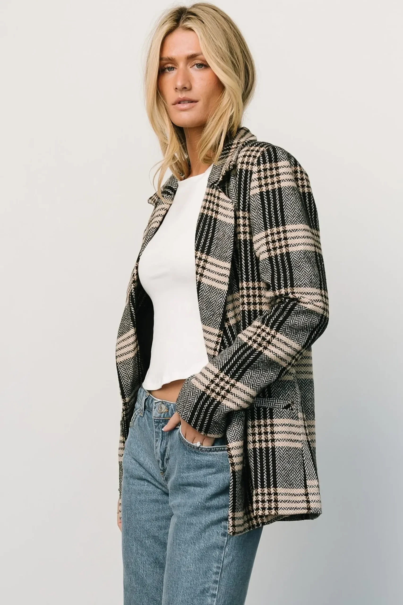 Outlet Baltic Born Francis Plaid Blazer | Black + Taupe