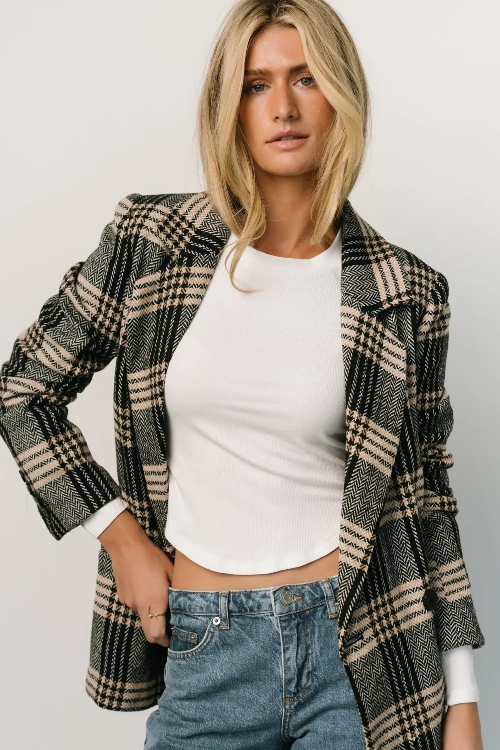 Outlet Baltic Born Francis Plaid Blazer | Black + Taupe