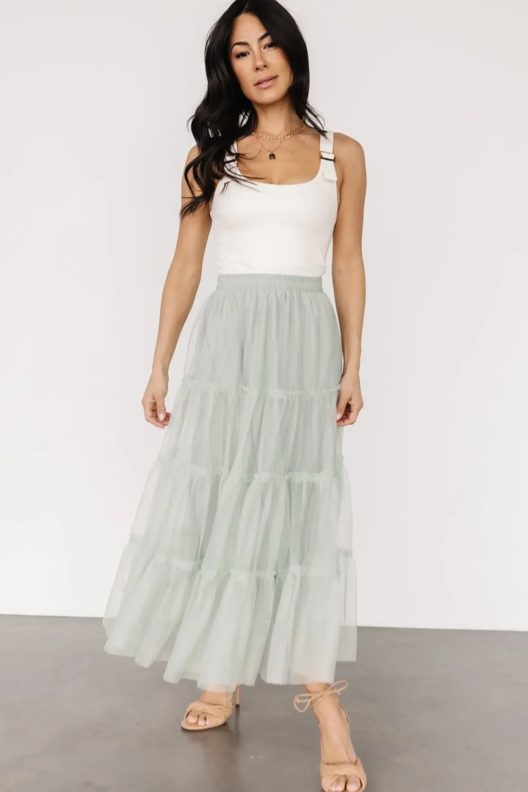 New Baltic Born Galena Tulle Skirt | Light Sage