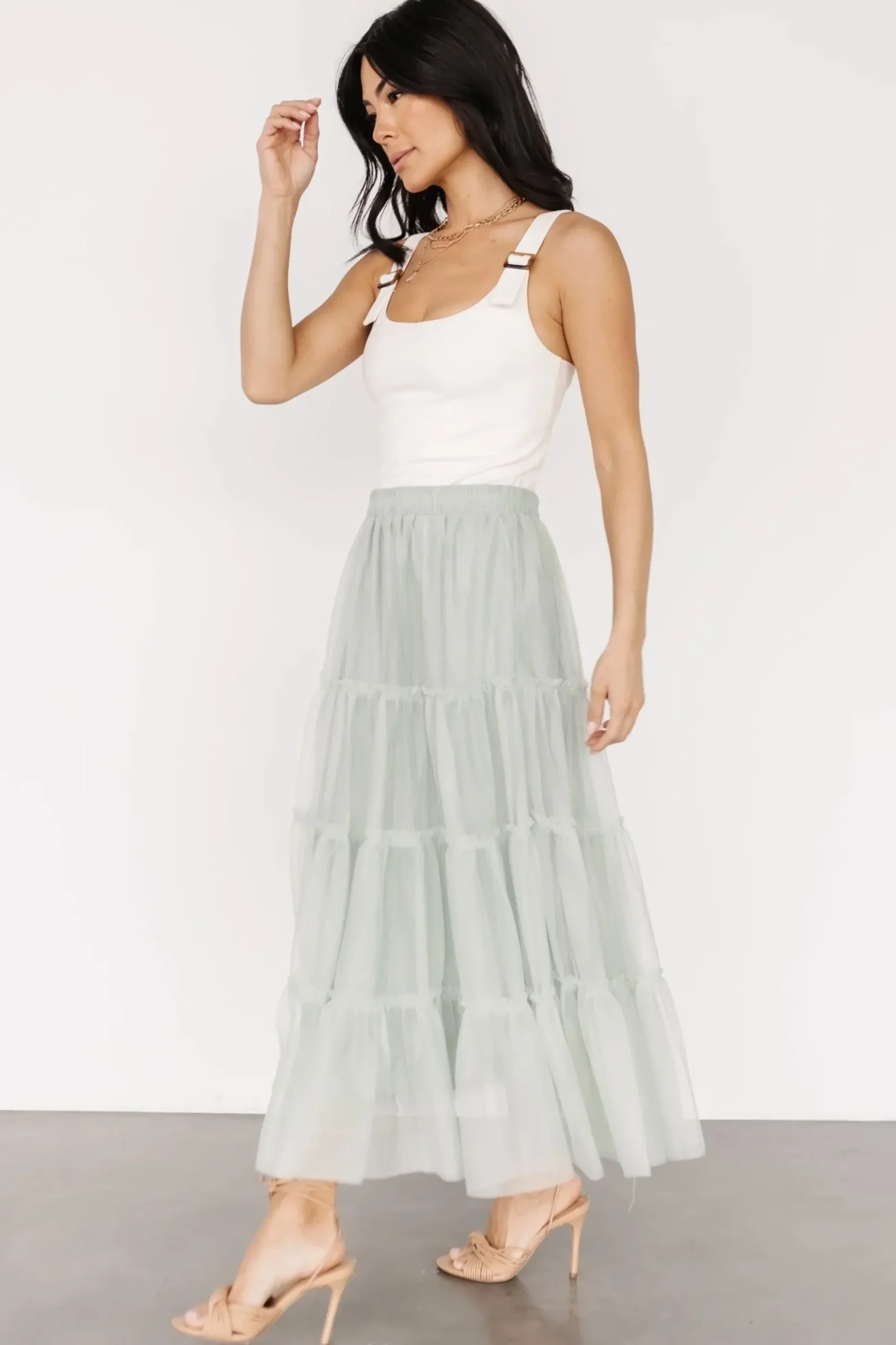 New Baltic Born Galena Tulle Skirt | Light Sage