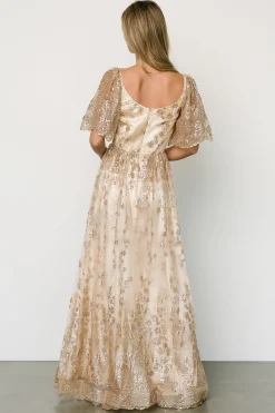 New Baltic Born Genevieve Glitter Maxi Dress | Gold + Nude