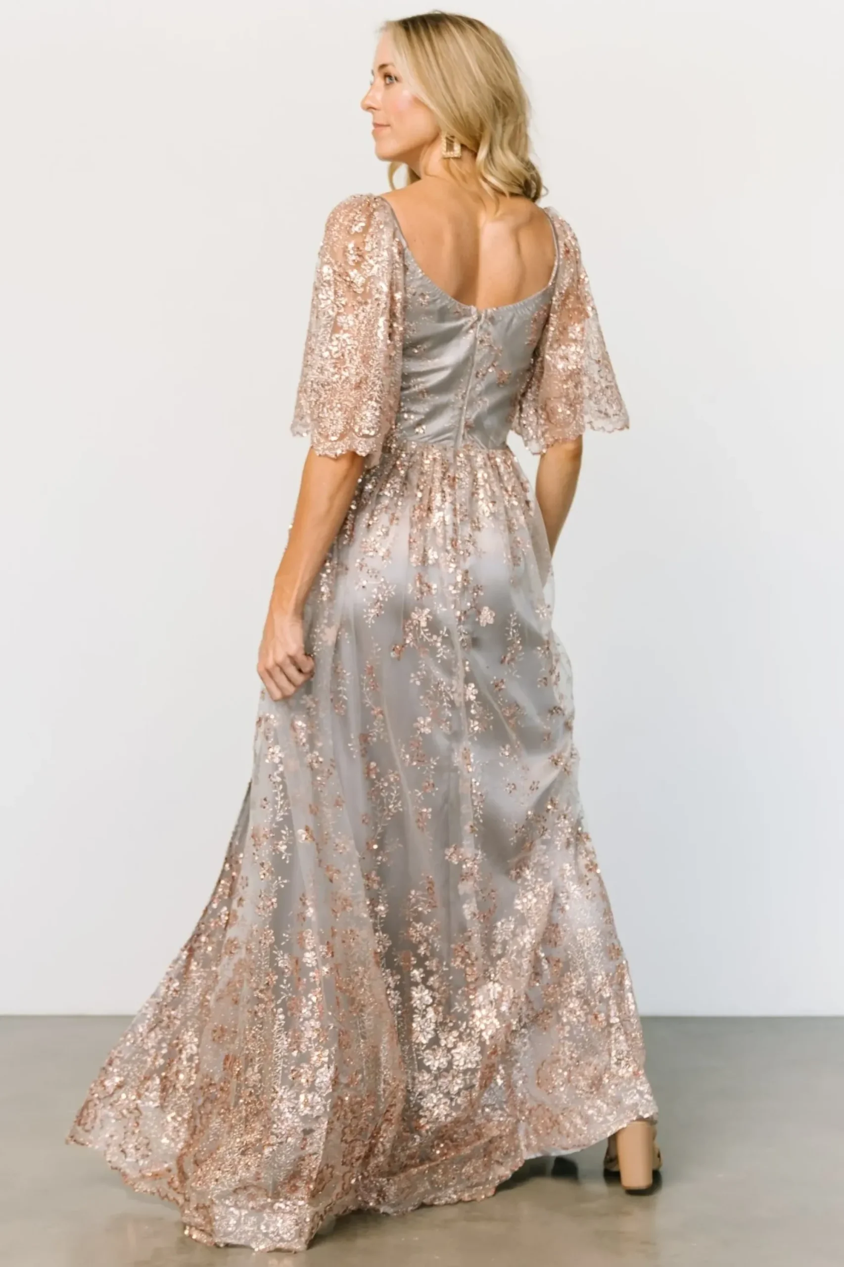 Online Baltic Born Genevieve Glitter Maxi Dress | Gray + Rose Gold
