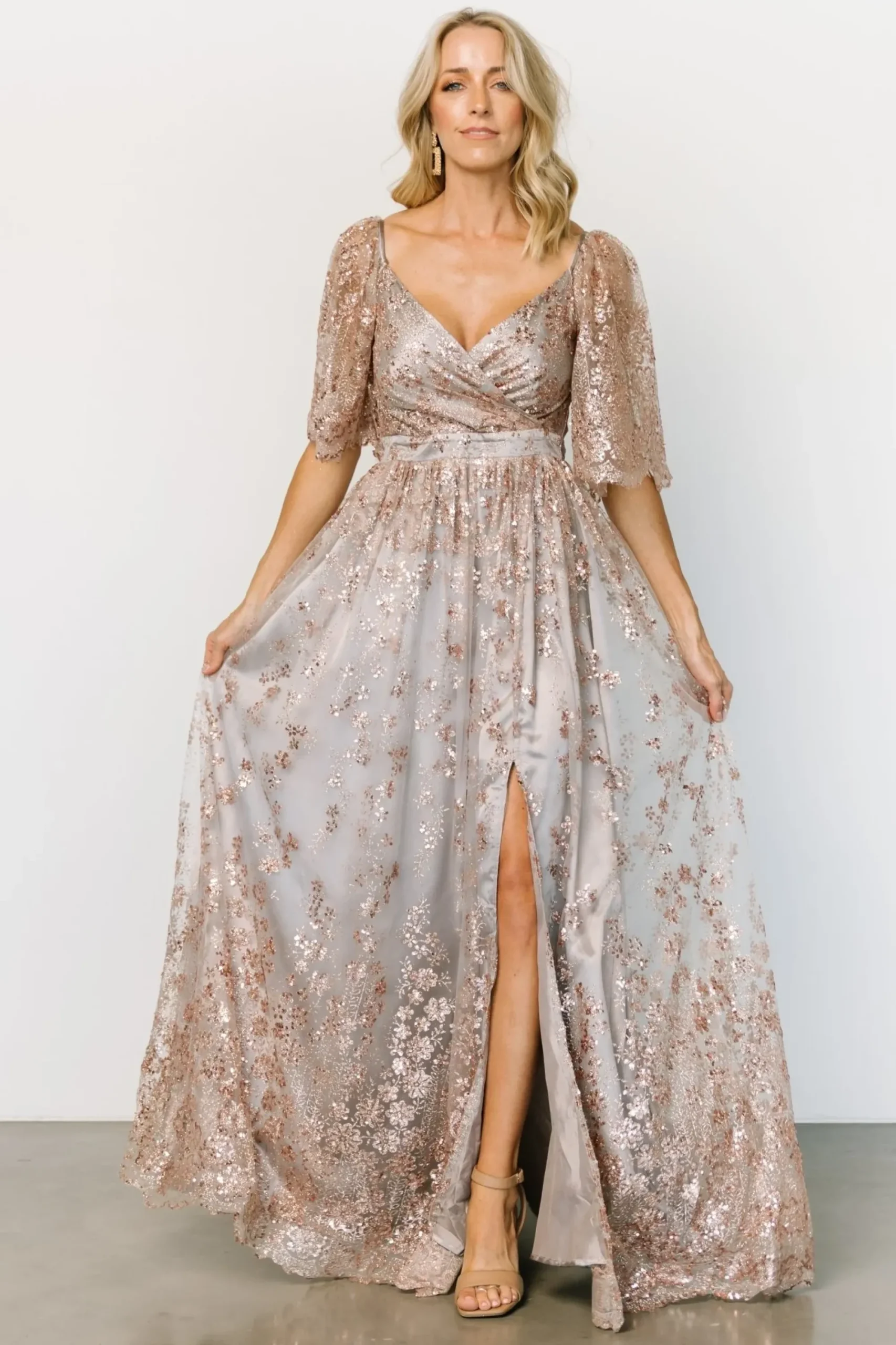 Online Baltic Born Genevieve Glitter Maxi Dress | Gray + Rose Gold