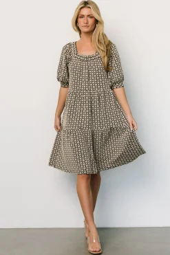 Sale Baltic Born Georgia Puff Sleeve Dress | Black + Tan