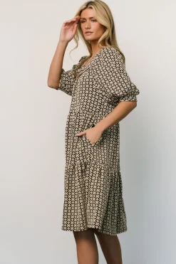 Sale Baltic Born Georgia Puff Sleeve Dress | Black + Tan