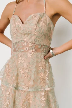 Hot Baltic Born Georgiana Embroidered Midi Dress | Sage