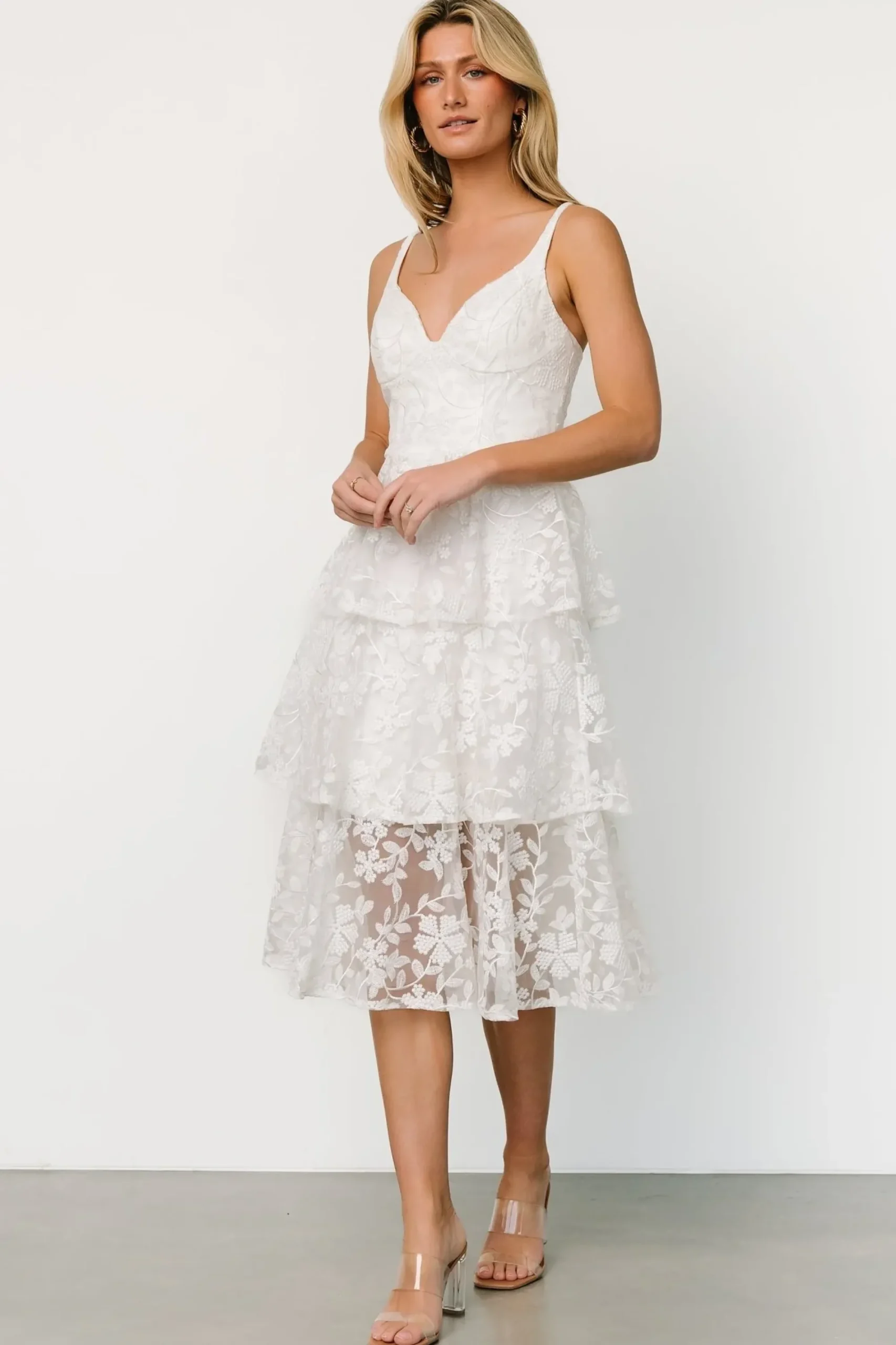 Hot Baltic Born Giavanna Tiered Midi Dress | Off White