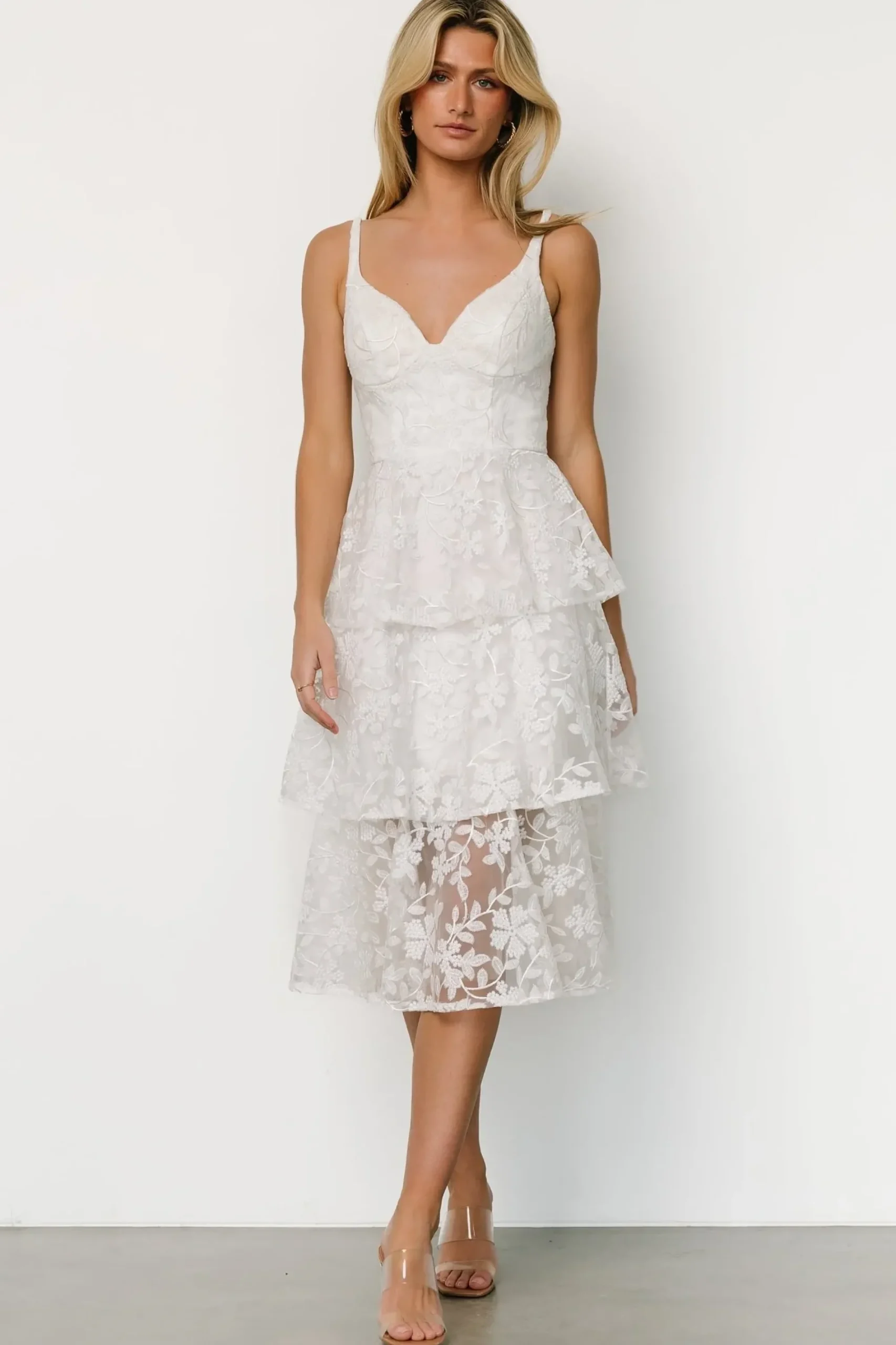 Hot Baltic Born Giavanna Tiered Midi Dress | Off White