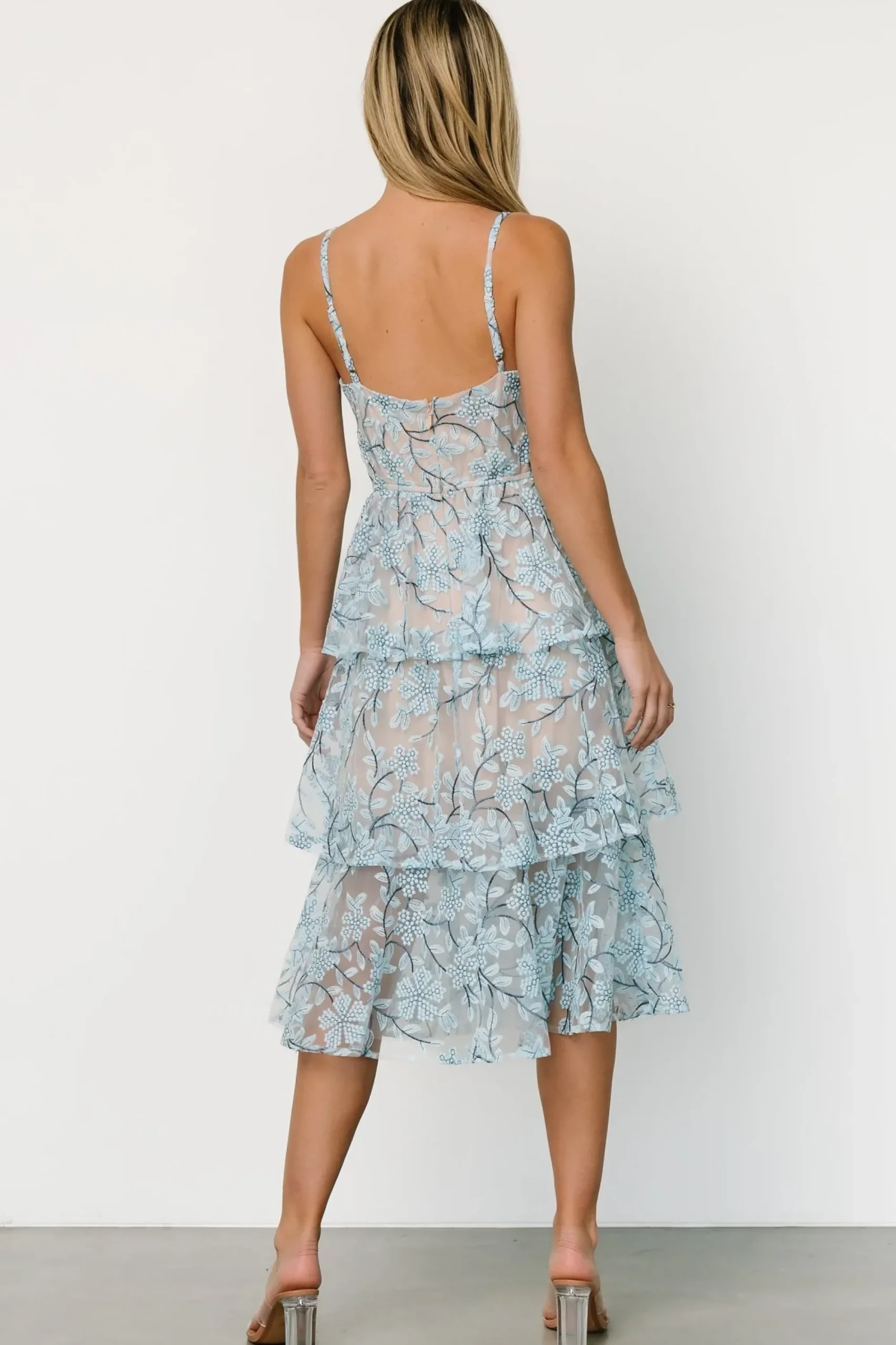 Discount Baltic Born Giavanna Tiered Midi Dress | Dusty Blue