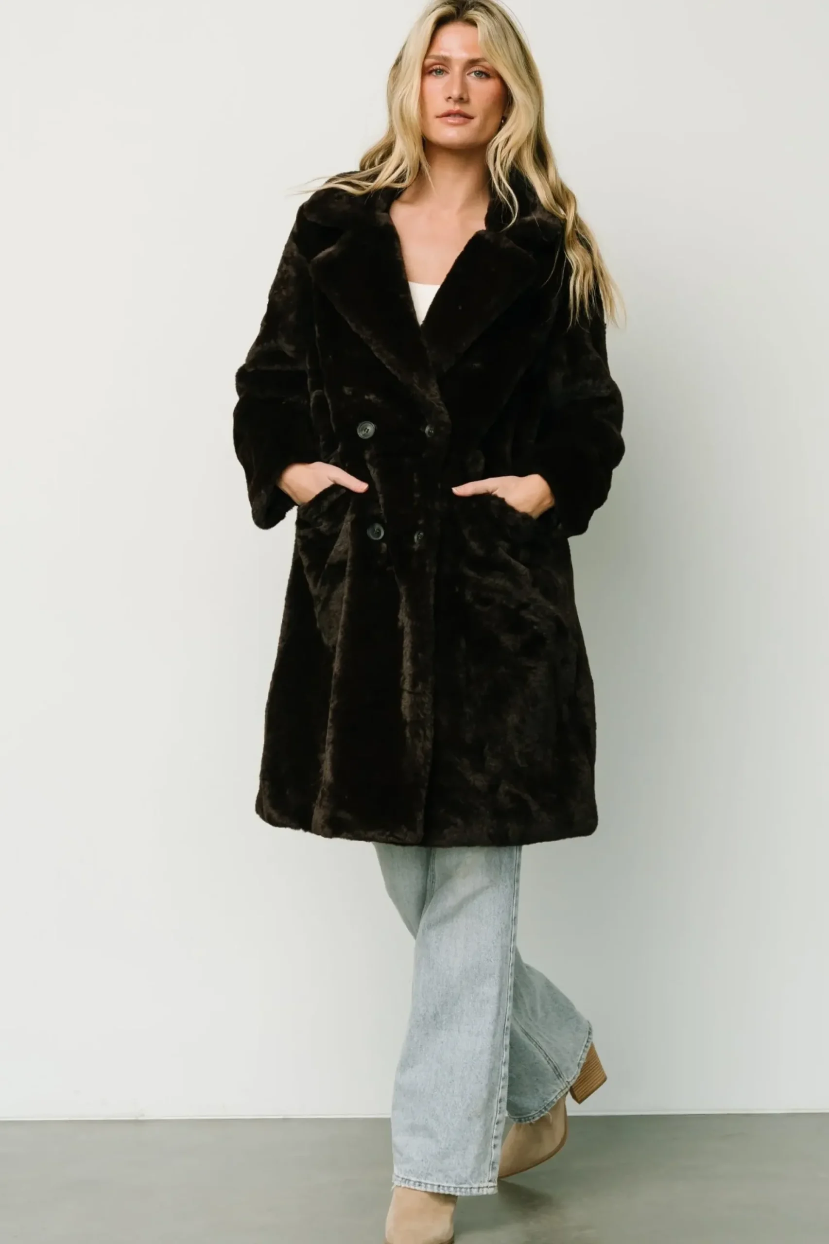 Online Baltic Born Graham Long Faux Fur Coat | Deep Brown