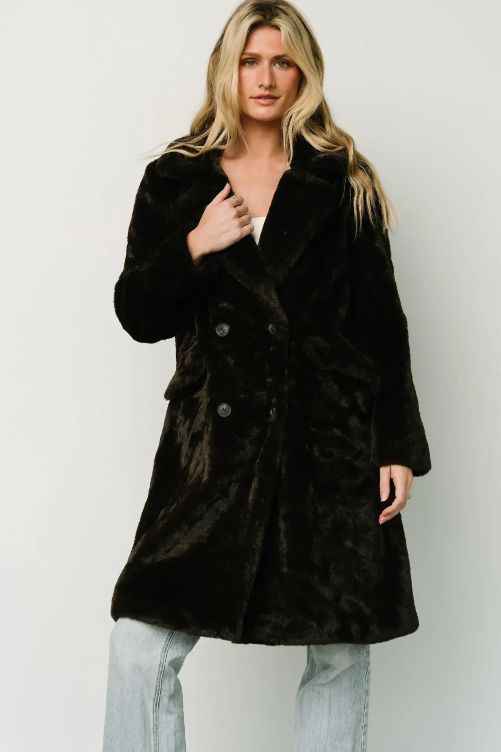 Online Baltic Born Graham Long Faux Fur Coat | Deep Brown