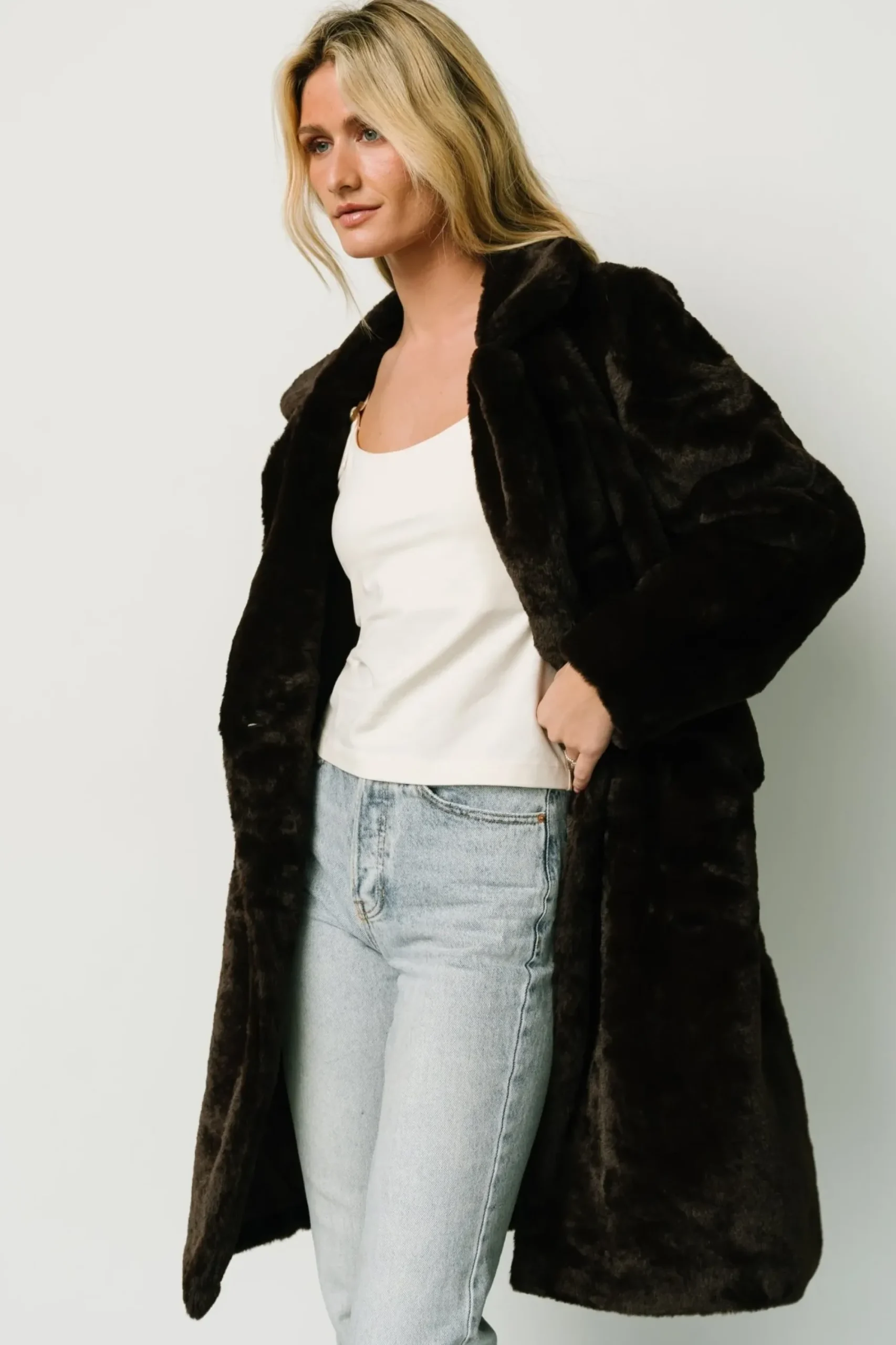 Online Baltic Born Graham Long Faux Fur Coat | Deep Brown