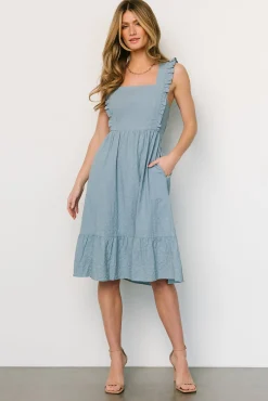 Outlet Baltic Born Gretta Ruffle Tie Back Midi Dress | Dusty Blue