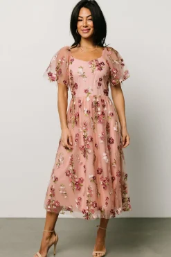Discount Baltic Born Gwyneth Tulle Midi Dress | Blush Floral