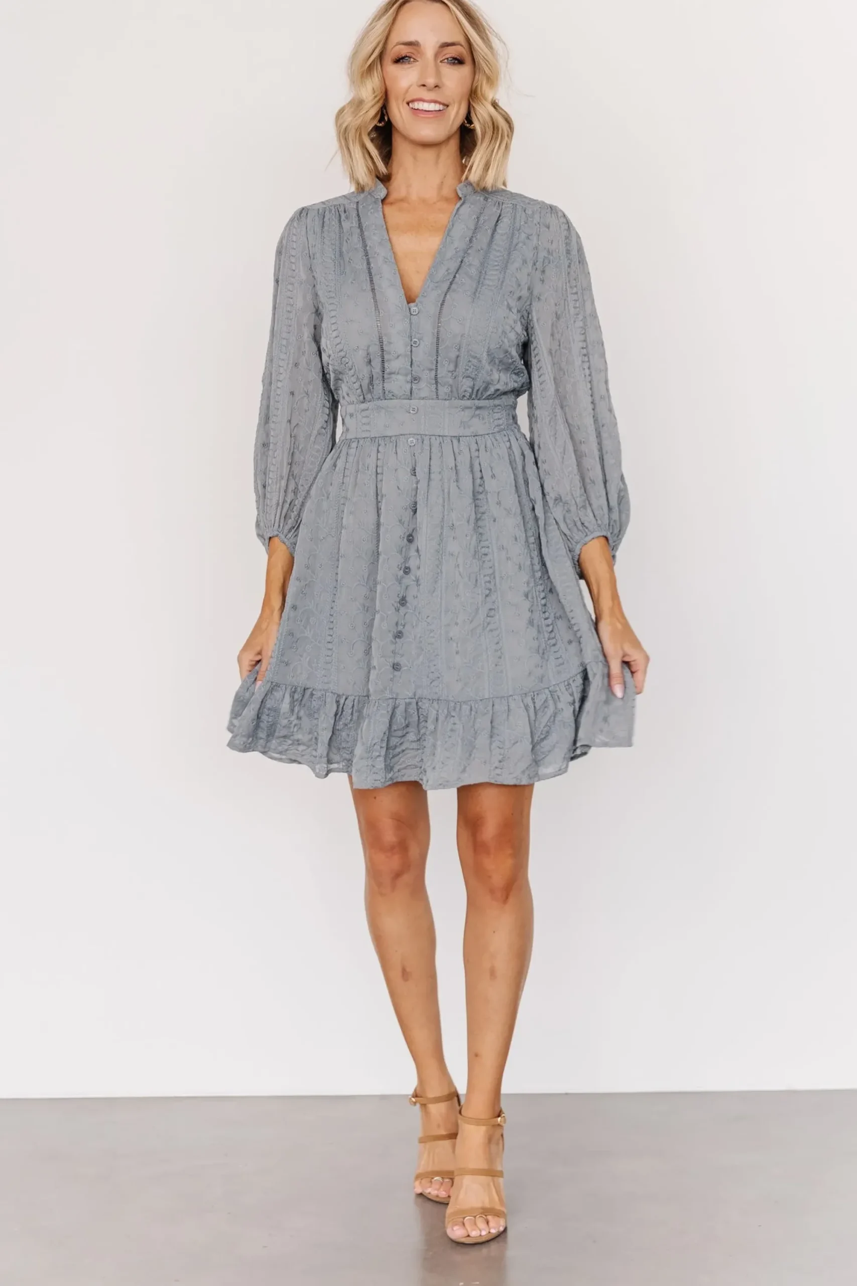Outlet Baltic Born Harmony Embossed Dress | Dusty Blue
