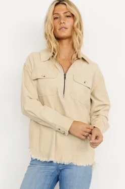 New Baltic Born Hector Half Zip Corduroy Top | Natural