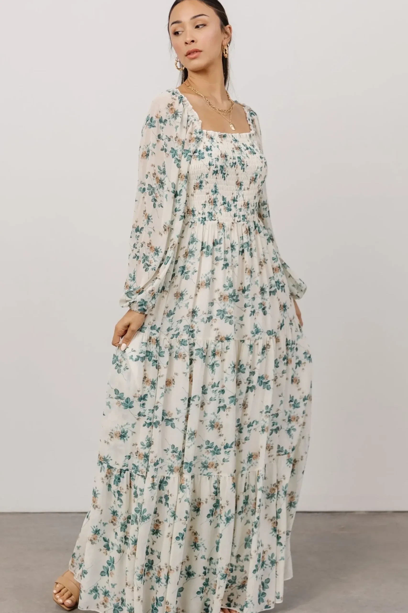 Discount Baltic Born Isabela Smocked Maxi Dress | Ivory + Topaz Floral