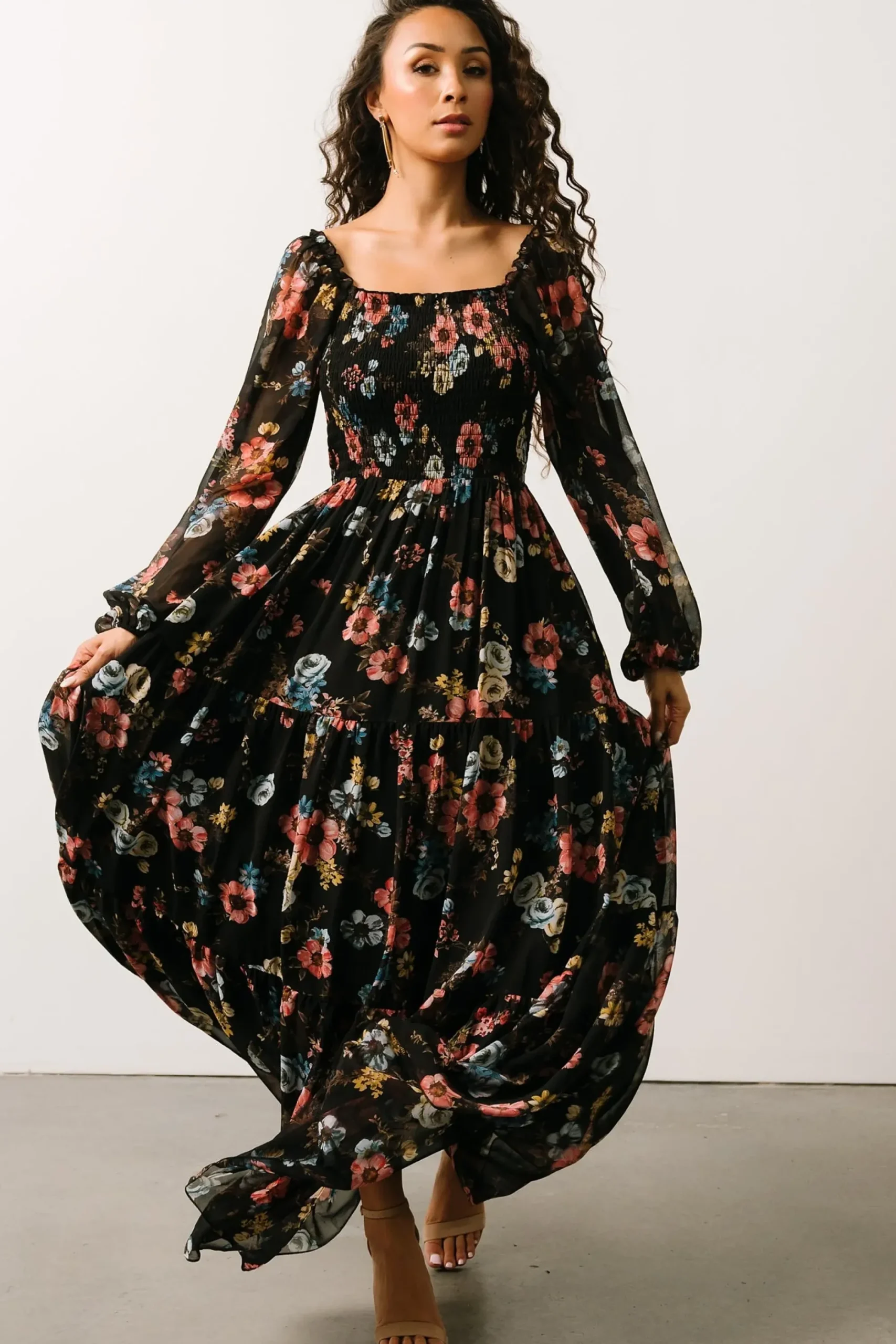 Clearance Baltic Born Isabela Smocked Maxi Dress | Black Multi Floral
