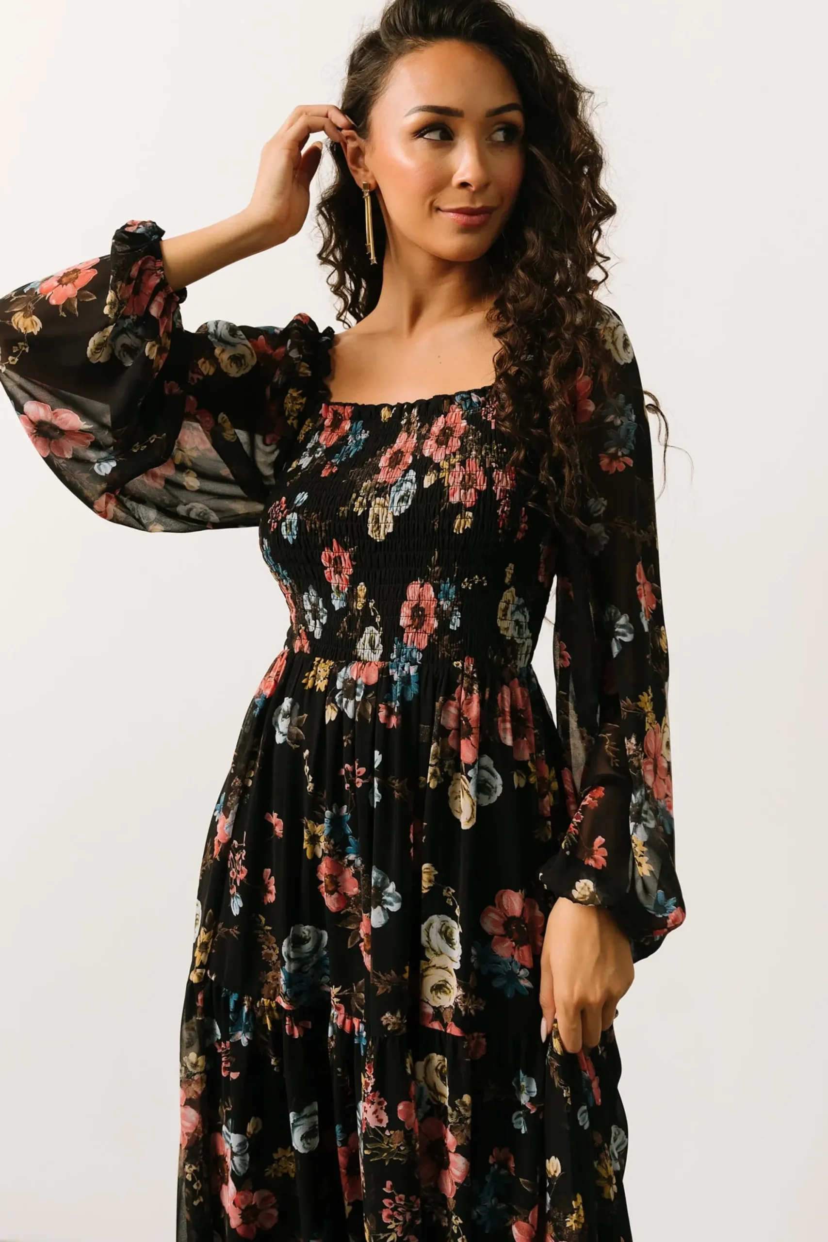 Clearance Baltic Born Isabela Smocked Maxi Dress | Black Multi Floral