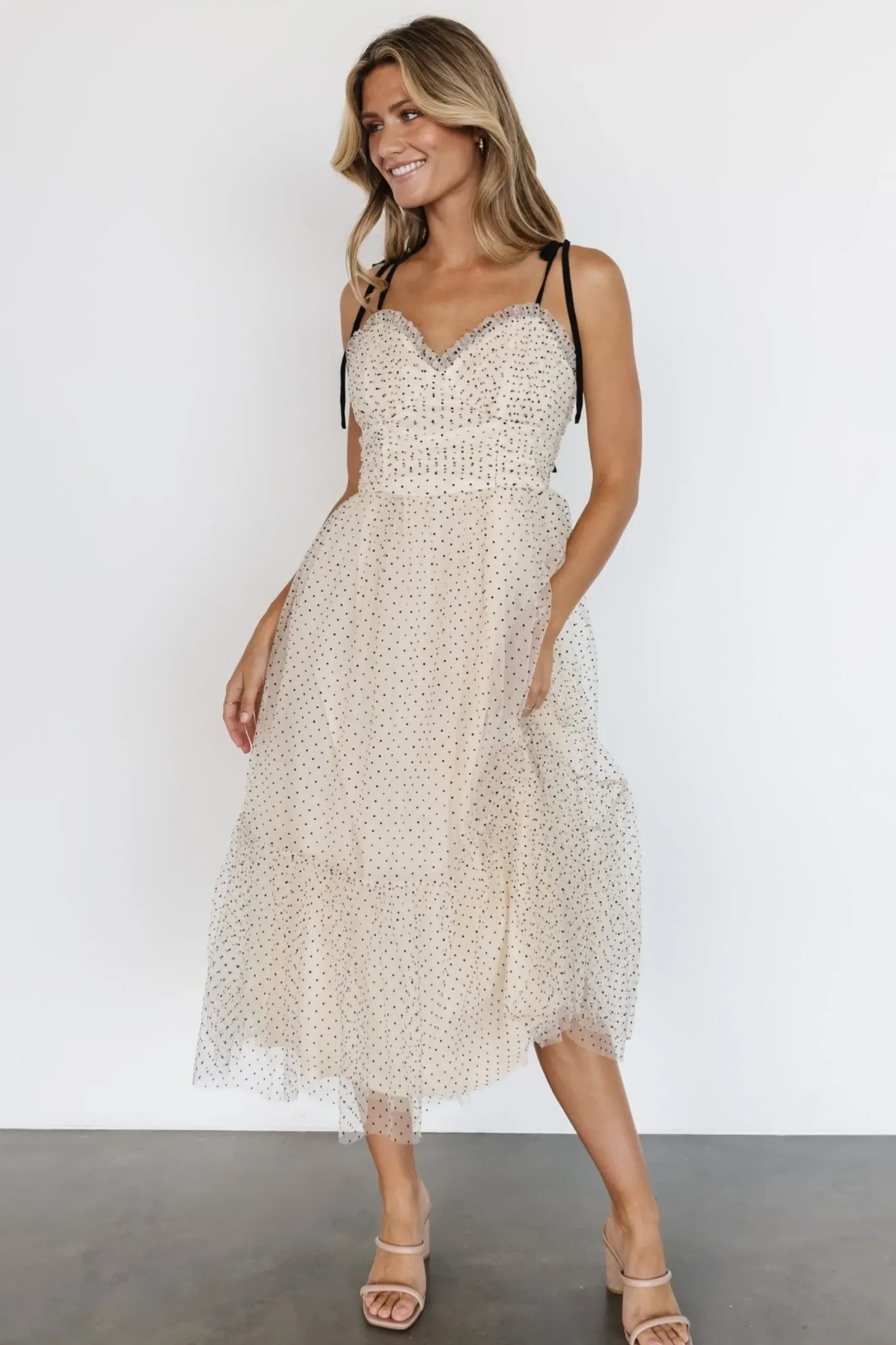 Discount Baltic Born Izzy Tulle Midi Dress | Cream + Black
