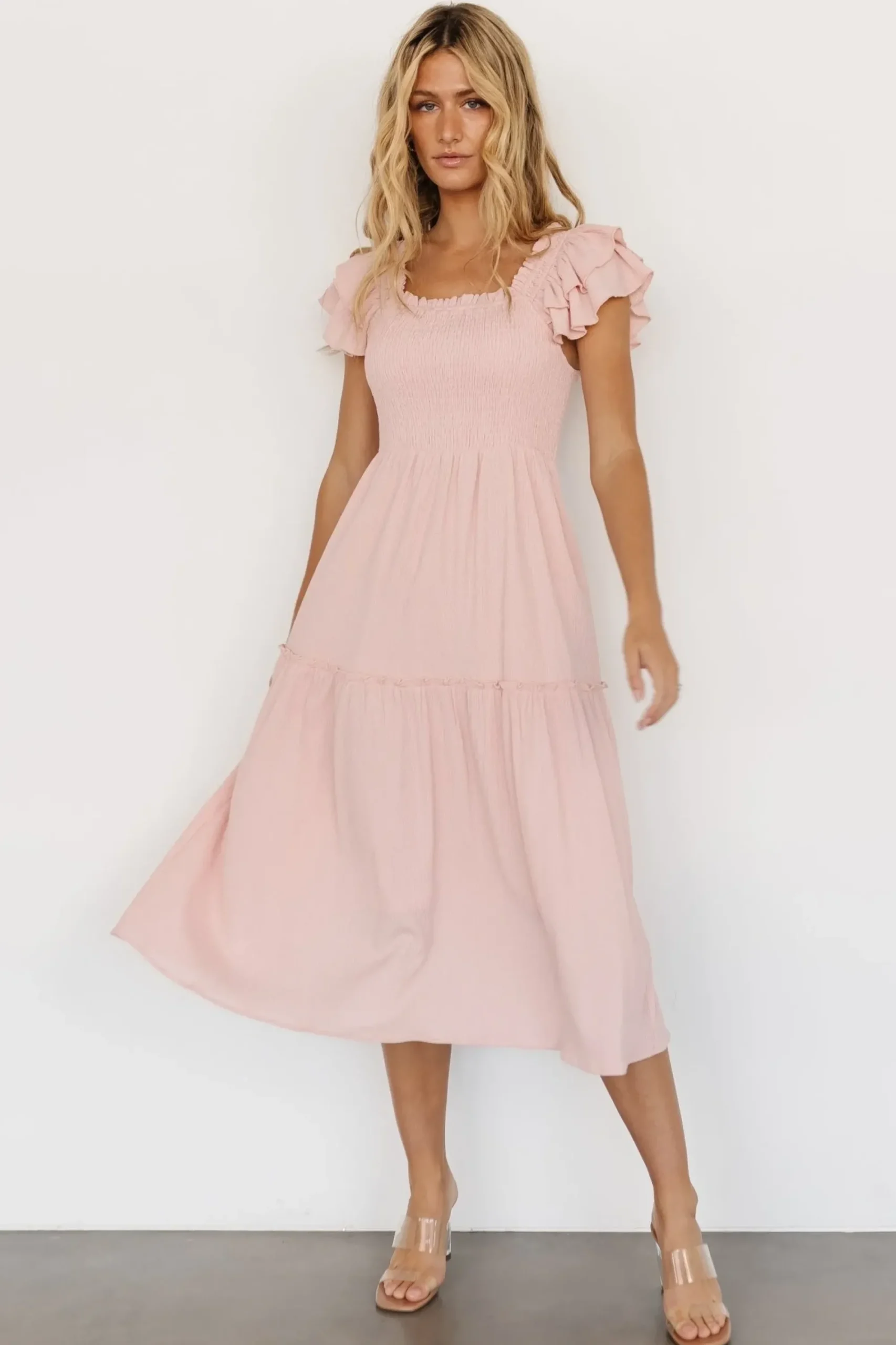 Fashion Baltic Born Jacie Smocked Midi Dress | Blush