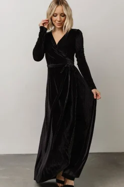 Hot Baltic Born Jada Ribbed Velvet Wrap Dress | Black