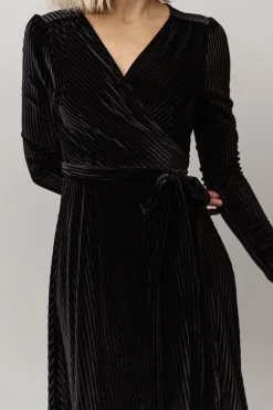 Hot Baltic Born Jada Ribbed Velvet Wrap Dress | Black